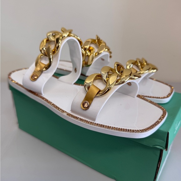 lauren larraine chan white and gold sandals womens 10 - Picture 2 of 6